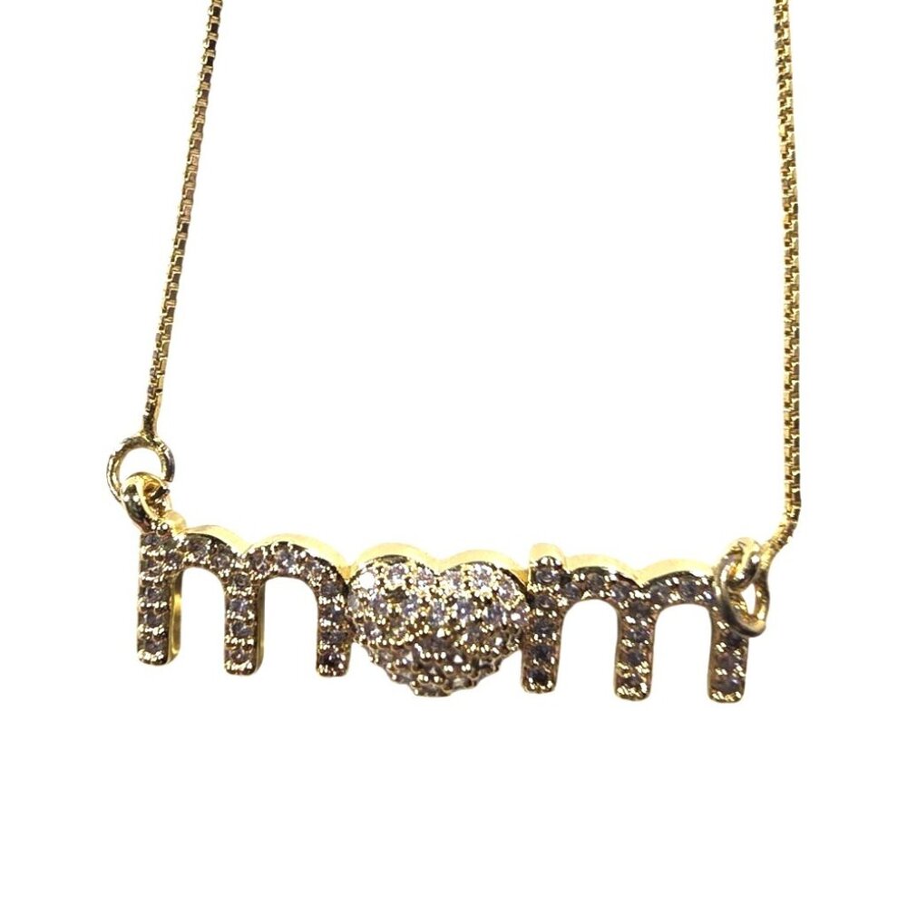Mom Necklace 14K Gold Plated Sterling Silver chain Brass Pendant mother gift